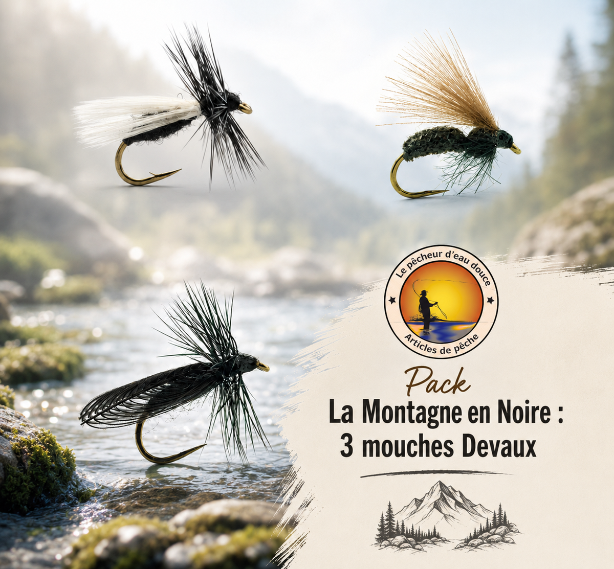 Pack La Montagne Noire – 3 mouches Devaux pour la pêche à la mouche